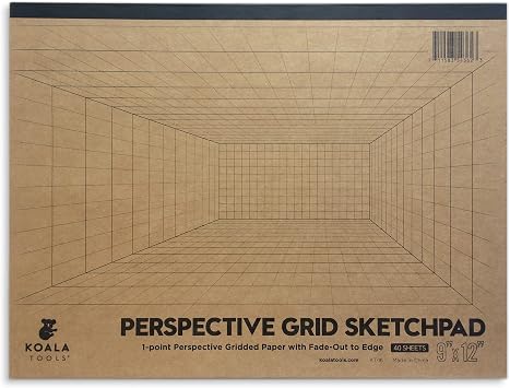 Koala Tools | Drawing Perspective 1 and 2-Point Large Sketch Pad 1 Point - 9 x 12