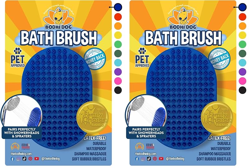Escova de Borracha para Banho e Higiene de Cães e Gatos Bodhi Dog Azul, Pacote com 2