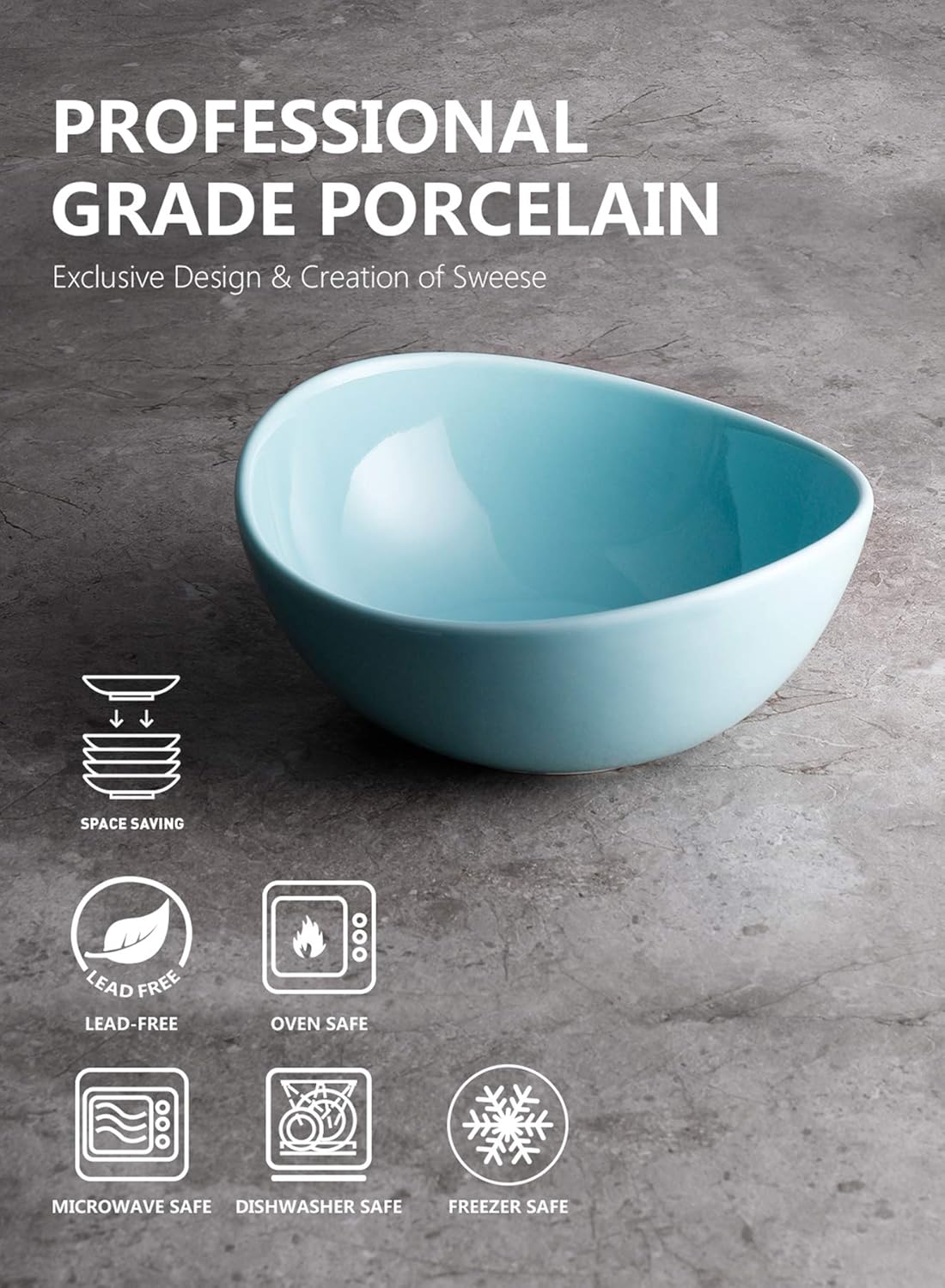 Sweese 18 oz Porcelain Bowls Set of 6 - for Cereal, Pasta, Salad, Dinner - Microwave, Dishwasher and Oven Safe - Cool Assorted Colors - 102.003 : Home & Kitchen