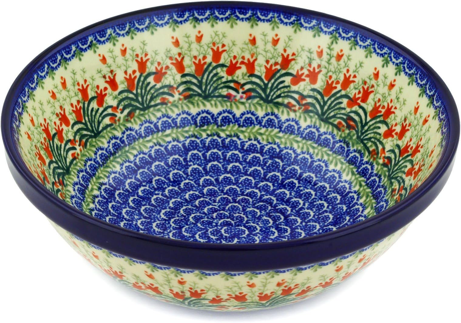 Polish Pottery Crimson Bells Large Serving Bowl