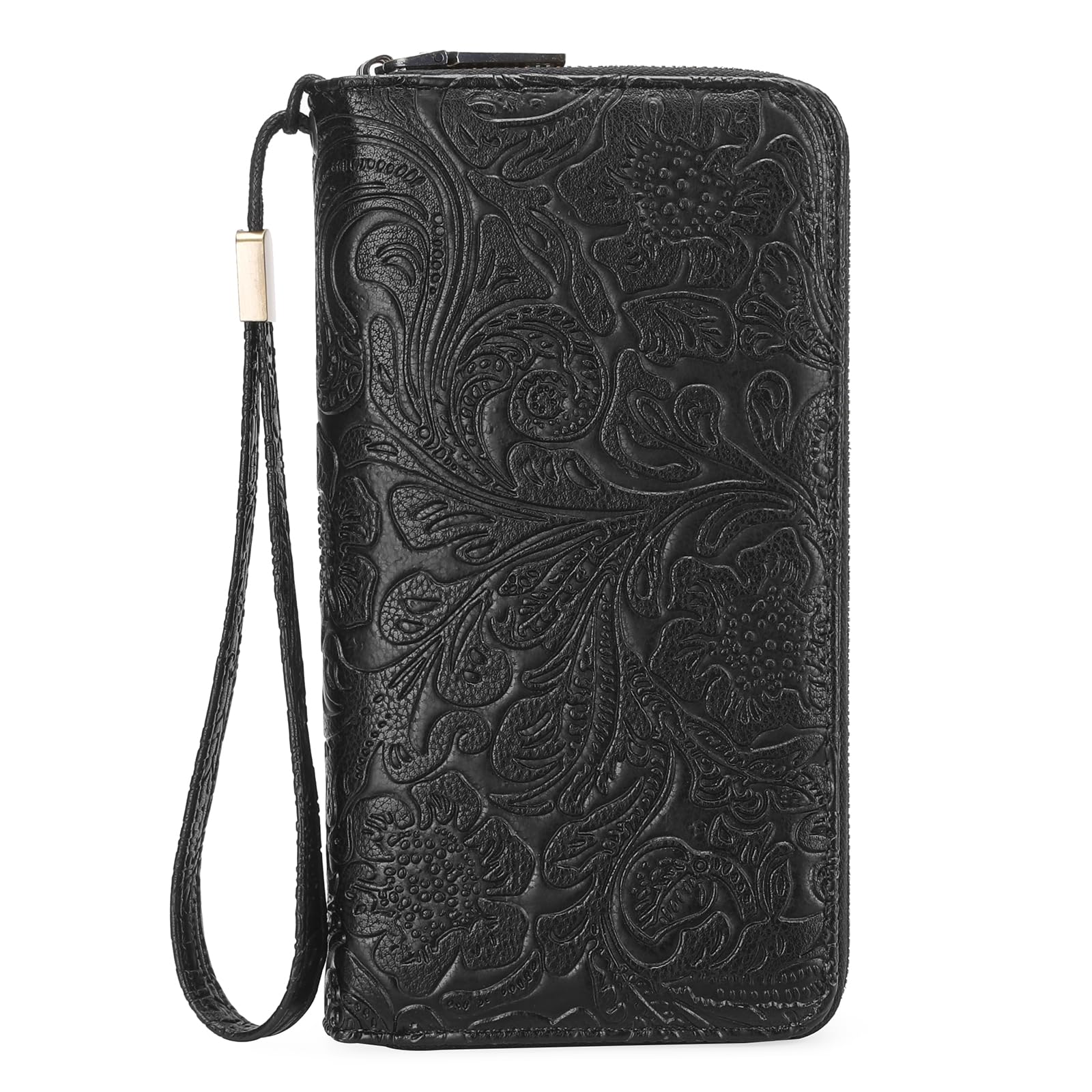 GOIACII Women's Wallet Wristlet Ladies Phone Purse RFID Blocking Large Card Holder Double Zip Grip Strap Vegan Leather