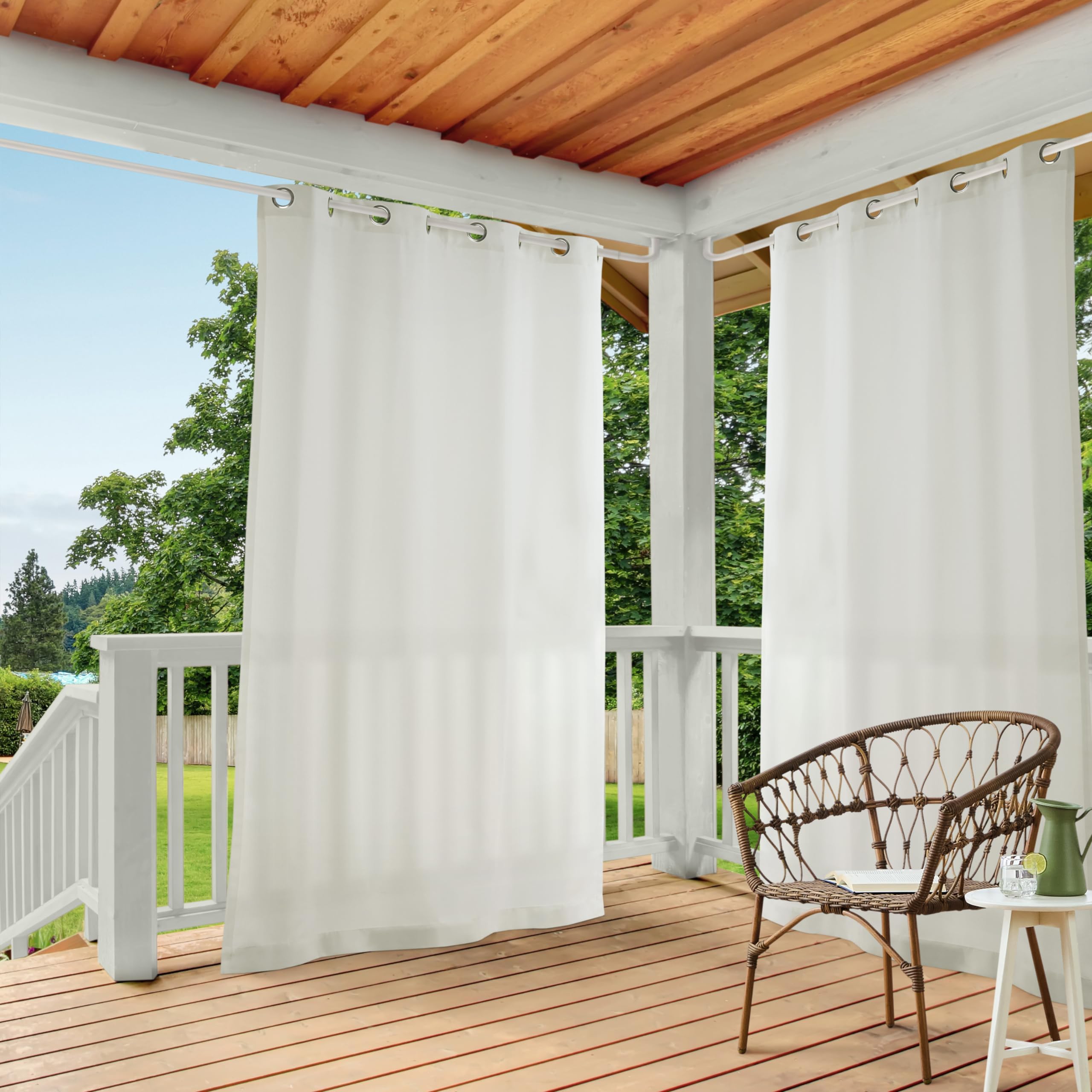 Cabana Solid Heavyweight Indoor Outdoor Curtains, Light Filtering Opacity with Grommet Top, Water Repellent, 2-Pack Set, 54"x108", Vanilla