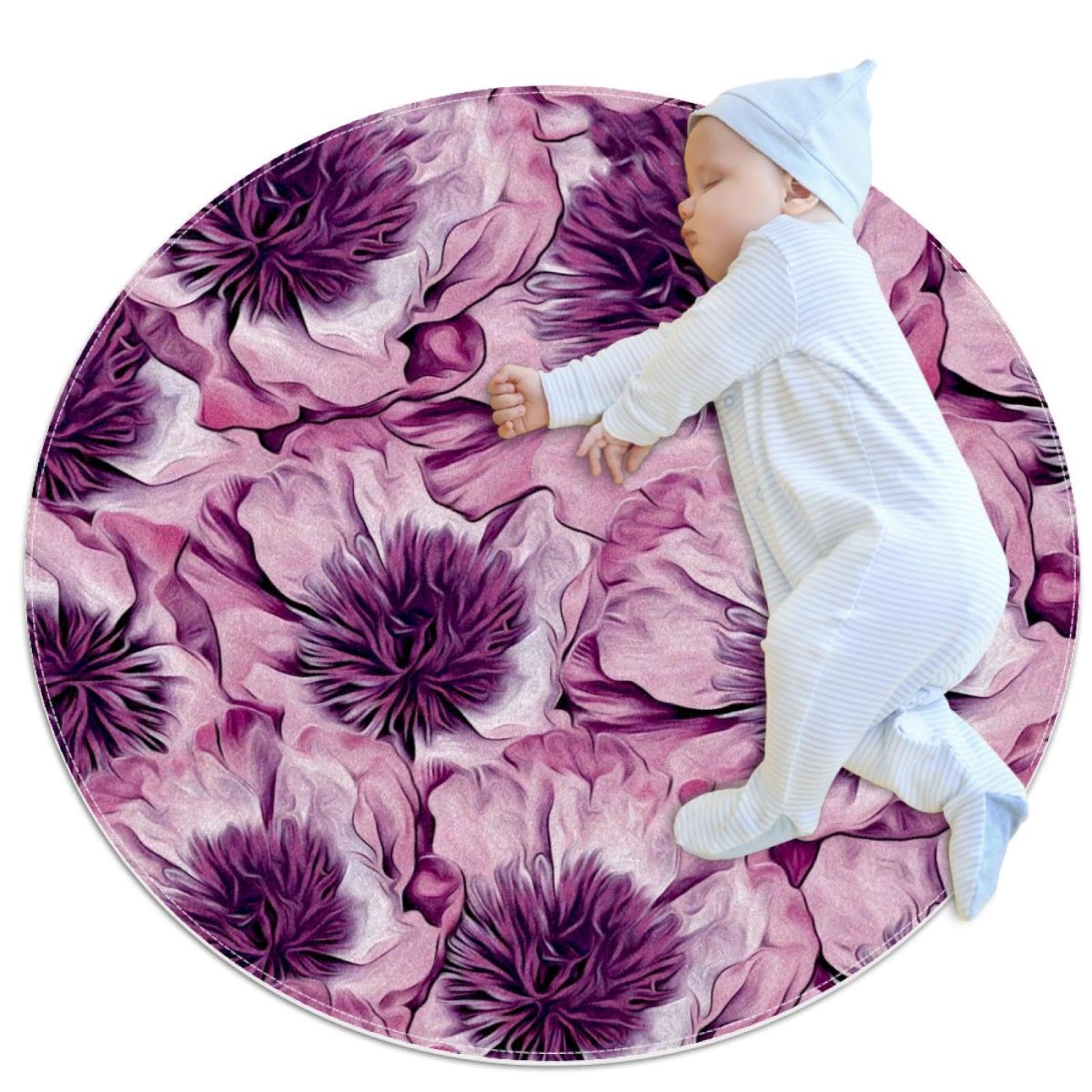 Tapis salle de bain fleurs violettes camomille rond 1m déco chambre