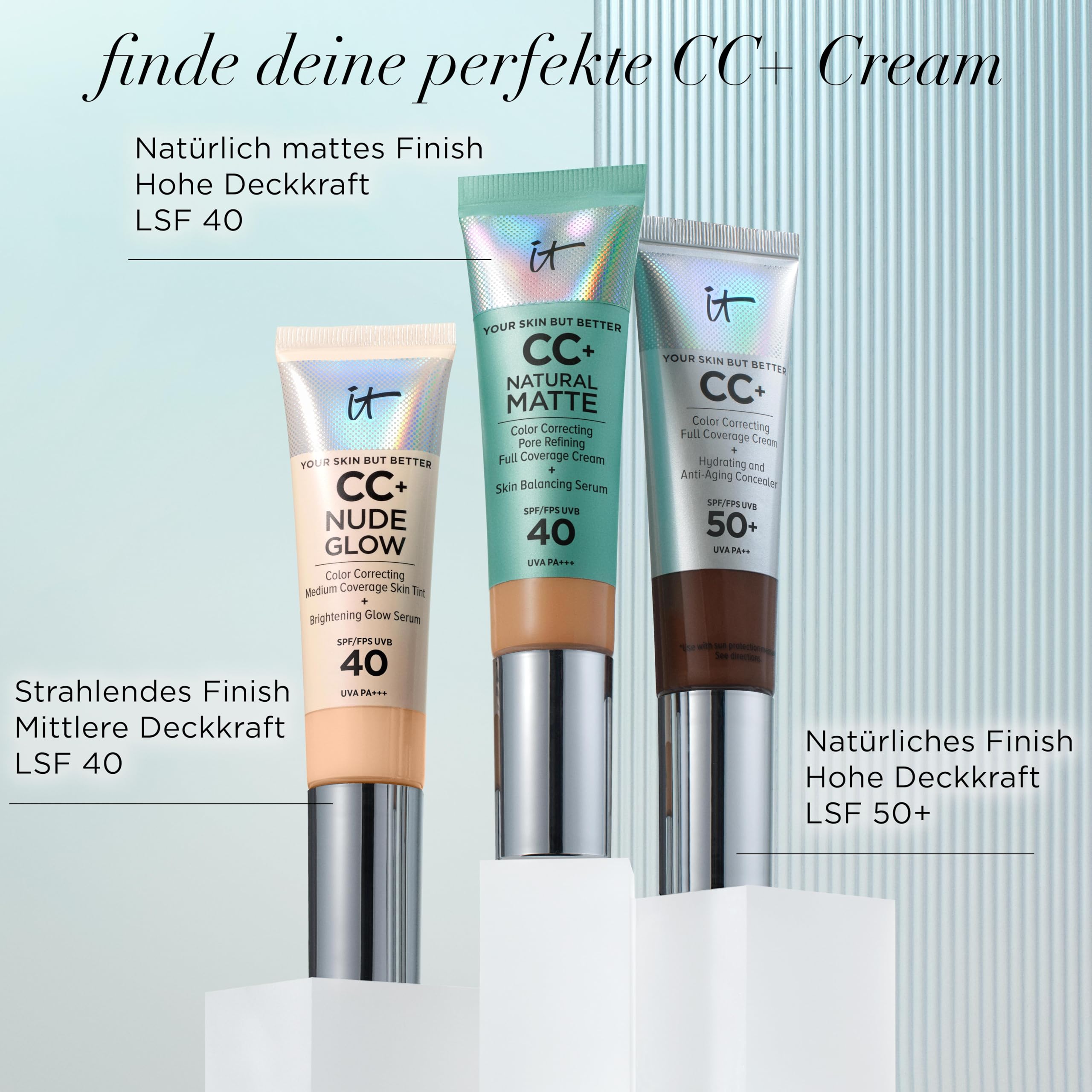 IT Cosmetics Your Skin But Better CC+ Cream Natural Matte LSF 40, 32 ml, Glanz reduzierende, farbkorrigierende und pflegende Foundation mit LSF 40, Getönte Gesichtscreme