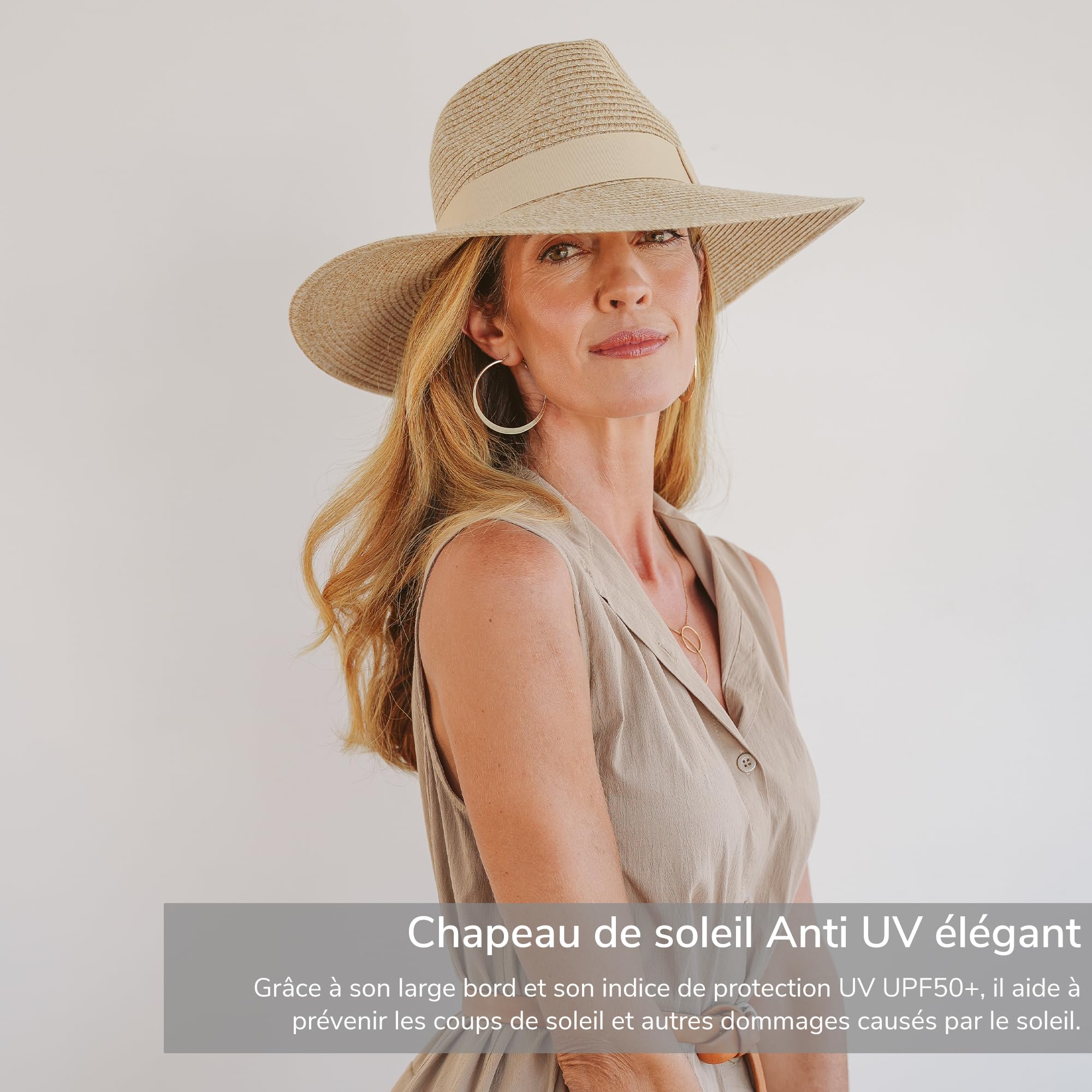 Fiona Fedora Chapeau de Soleil Femme Anti UV UPF50+ Certifié M/58cm Taille Régable