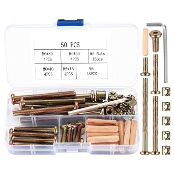 16-Set Crib Screws Replacement Kit,Bolts & Barrel Nuts & Wooden Dowels, Hex Socket Head Cap Screws Nuts for Headboards Furniture,Wooden Double beds Replacement Kit
