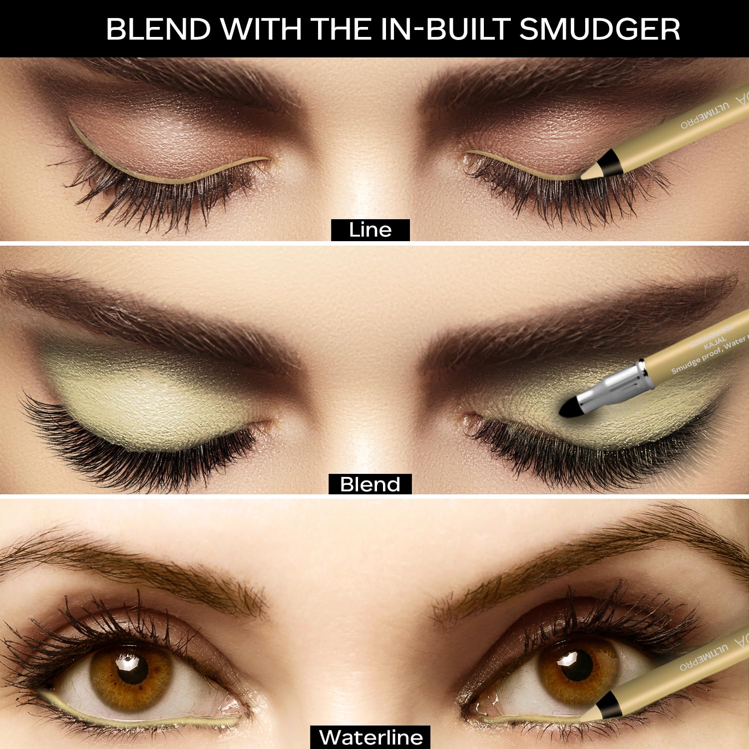 FACESCANADA Ultime Pro Intense Gel Kajal With Smudger & Sharpener - Sand Beige, 1.2 G | 24 Hr Long Stay | Waterproof & Smudgeproof | One Swipe Smooth Application | 3-In-1 Kajal, Eyeliner - Image 3 thumbnail