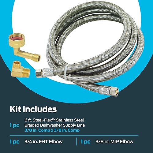 Miniatura 14 de Eastman 41058 - Kit de instalación de lavavajillas de 12 pies, línea de suministro de acero inoxidable trenzado con extremos de compresión de 3/8