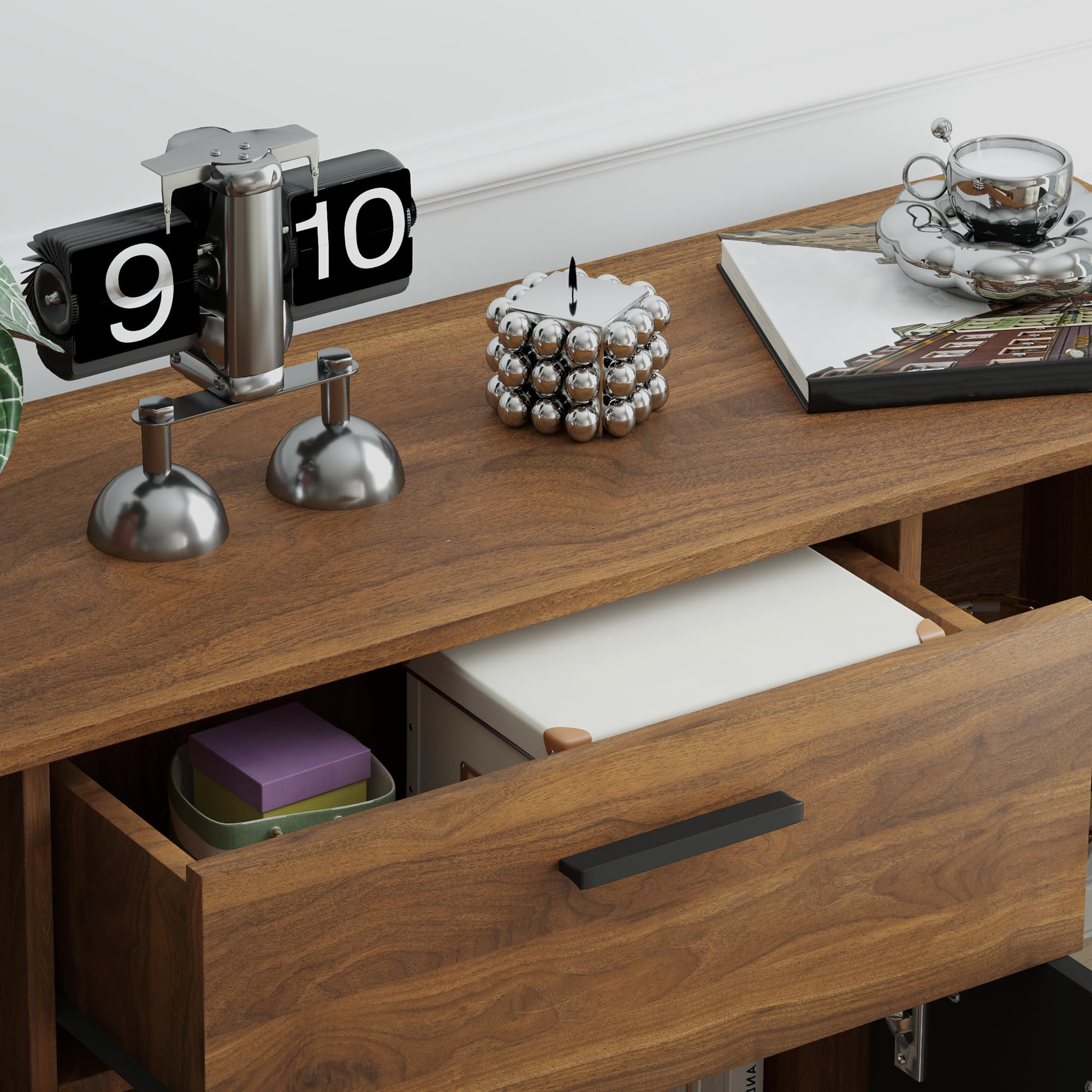 HOMCOM Aparador de Almacenamiento 120x35x85cm Marrón y Negro | 4 armarios, cajones, estantes ajustables, mueble de comedor