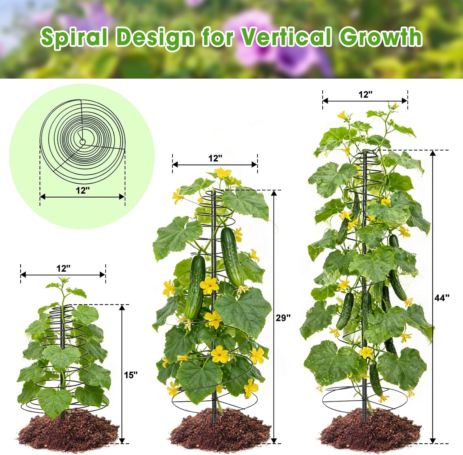 Trellis for Climbing Plants, 2PCs 45” Metal Spiral Frame Pea Trellis with Center Pole, Adjustable Vine Plant Tower Supports for Outdoor Beans,Cucumbers,Vegetable,Flowers,Pots,Garden Raised Bed,12” Dia