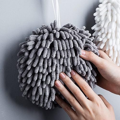 Miniatura 3 de Paquete de 2 toallas de mano de chenilla mullidas, toallas de baño de mano decorativas de microfibra para baño y cocina, toallas de bola suaves para