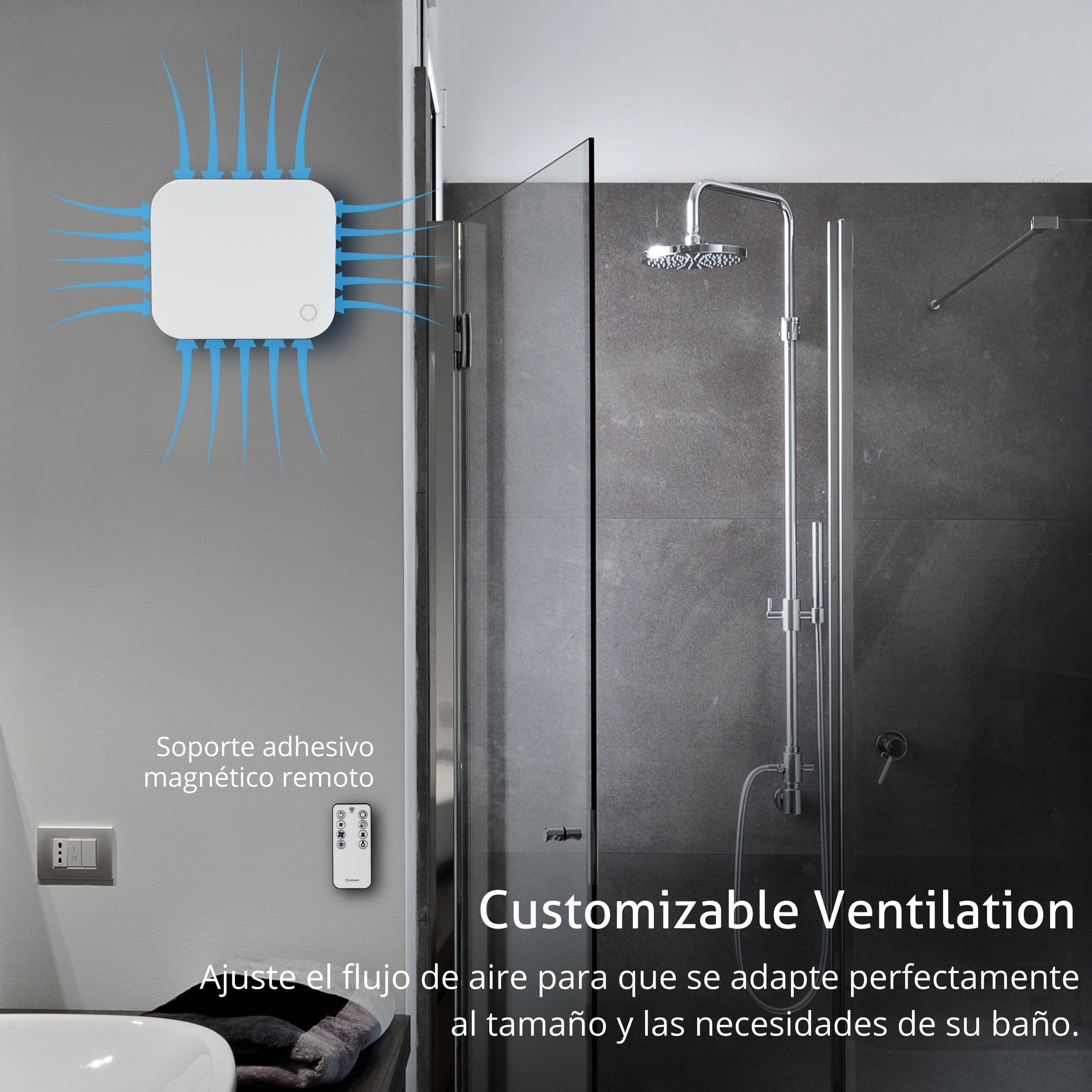 Turbionaire Trend Plus 100 mm Extractor para Baño, Mando a Distancia, Multifunción, 22dB, máx. 5.7 W, 7 velocidades + boost, Garantía de 3 años, Válvula de retención, Temporizador, Silencioso