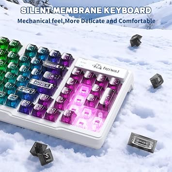 FREEWOLF M95 Transparent Membrane Keyboard with Clear Keycap,Wired Gaming Keyboard with RGB Backlit, 94 Silent Keys with Mechanical Feeling,26-Key Anti-ghosting,for Mac/Windows -Black