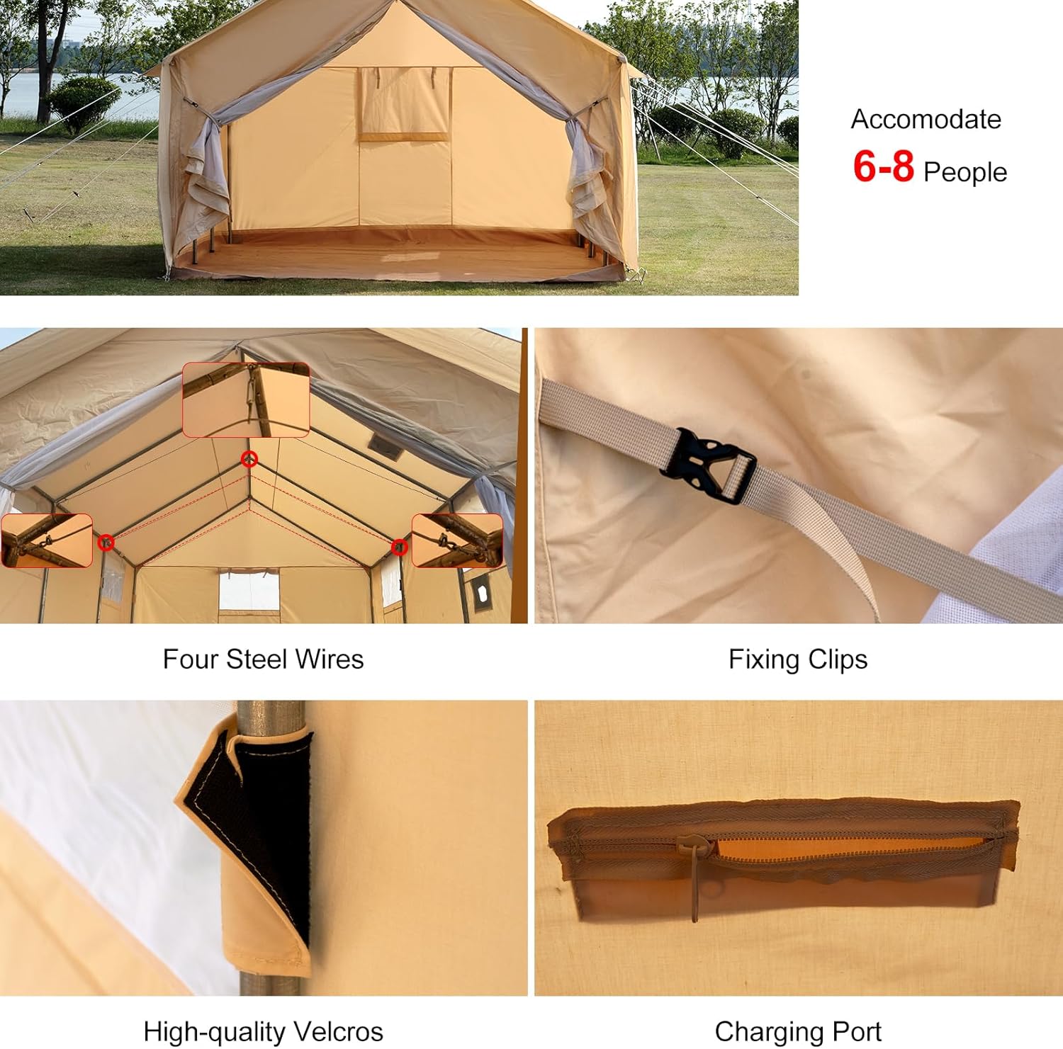 Cotton Canvas Wall Tent with Rain Canopy 12.1FT*10FT Waterproof Outdoor Tent for Hunting Family 4 Season Camping Tents Heavy Duty Steel Frame&PVC Floor
