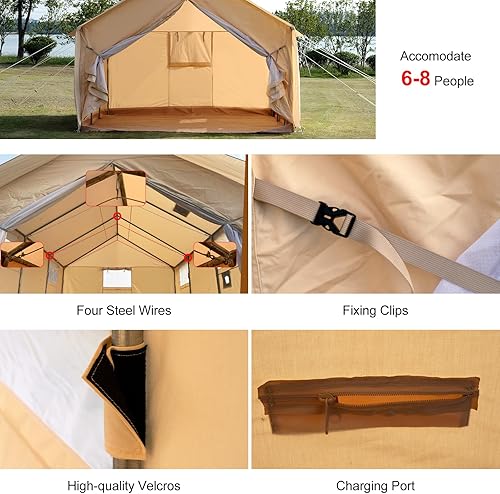 Miniatura 3 de Cotton Canvas Wall Tent with Rain Canopy Waterproof Outdoor Tent for Hunting Family 4 Season Camping Tent Heavy Duty Steel Frame&PVC Floor