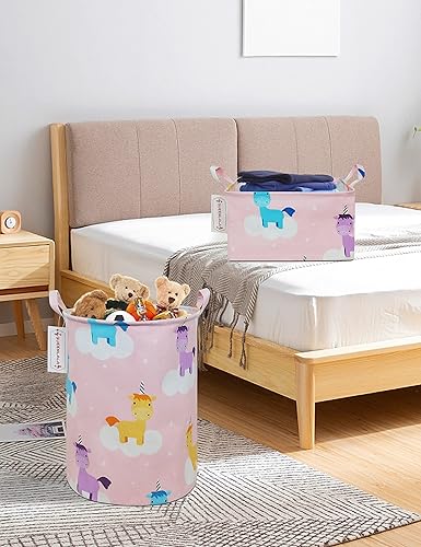 Miniatura 8 de QUEENLALA Cesta de almacenamiento grande, cesta de lavandería, baño, decoración del hogar, cesta de almacenamiento redonda plegable, para niños y