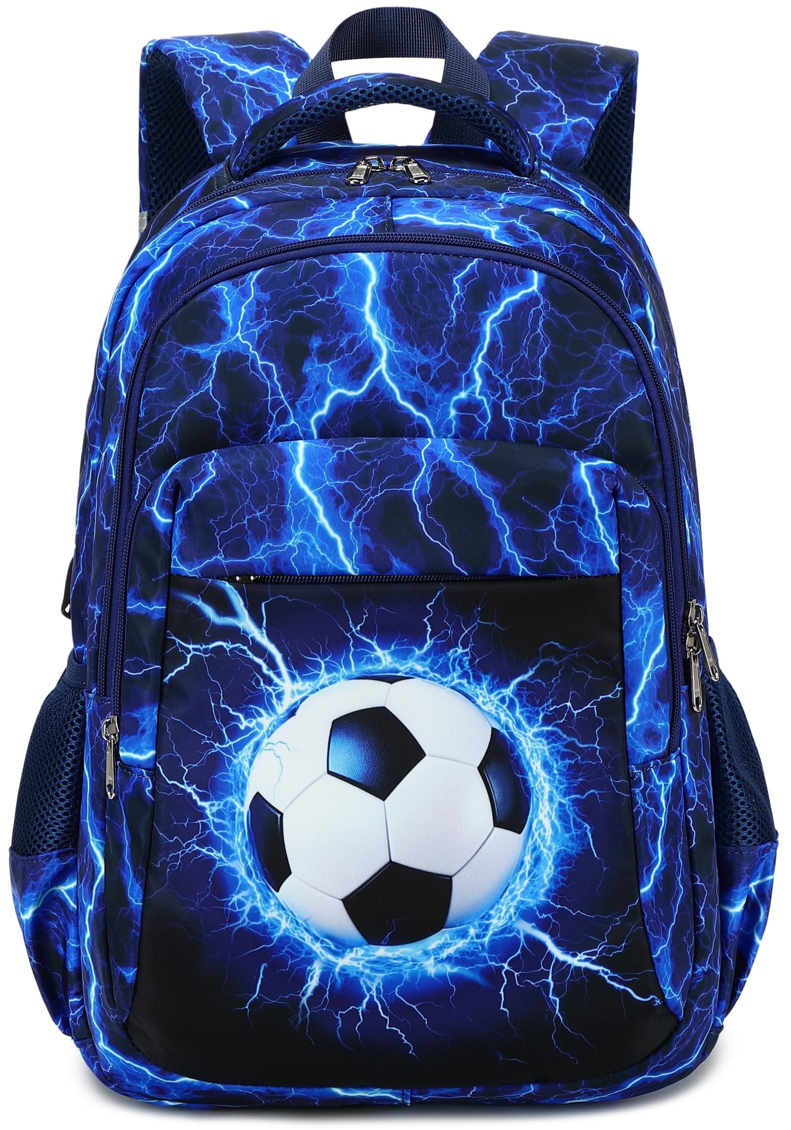 LEDAOU Schulrucksack Jungen Teenager Mädchen Schultaschen Kinder Rucksäcke Wasserdicht Leichtgewicht Schulranzen Groß für Schule Geschenke (Blitz Fußball)