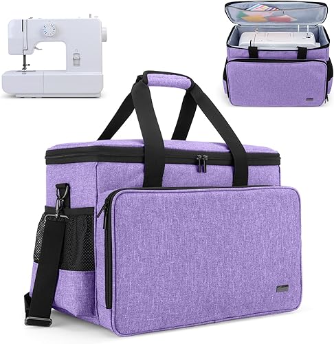 Miniatura 36 de Yarwo Funda de transporte mejorada para máquina de coser con ruedas, bolsa de mano desmontable con tabla inferior extraíble y pata de remolque