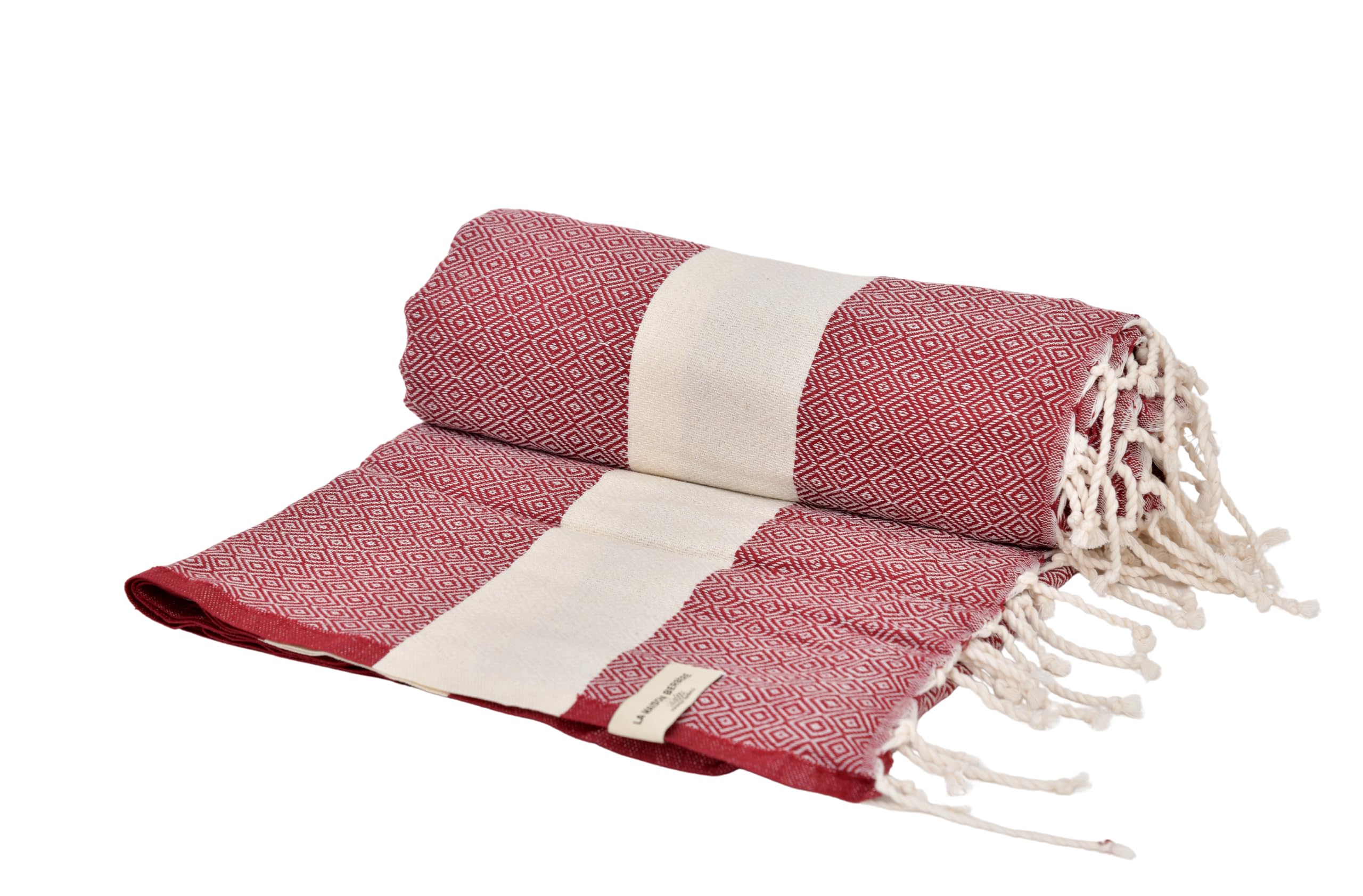 XXL Strandtuch, 200 x 200 cm, Baumwolle, Fouta-Stil, Stranddecke & Picknickdecke, Sandfrei, Schnell Trocknend (Rot, 200 x 200 cm)