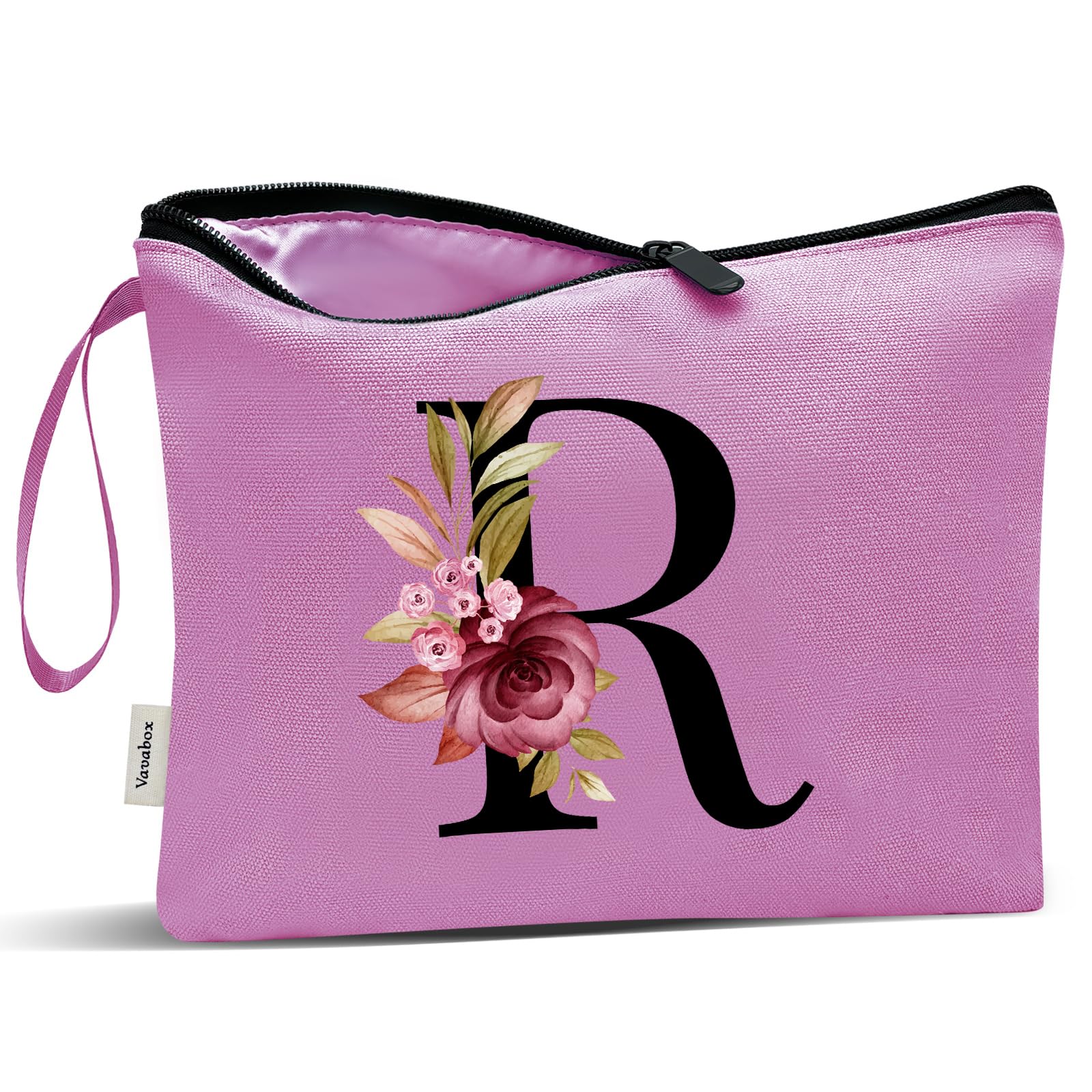 Vavabox A-Z Personalized Makeup Bag, Birthday Gifts for Women Mom, Gifts for Best Friend, Bride Bridesmaid Cosmetic bag (R, 07-Purple)