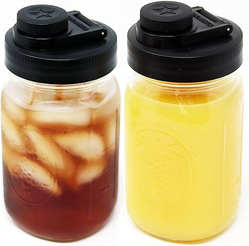 Brewing America Jarra de vidrio con tapa, frascos de bola, 1 cuarto de galón (32 onzas) con tapa negra de boca ancha para verter frasco, paquete de 2