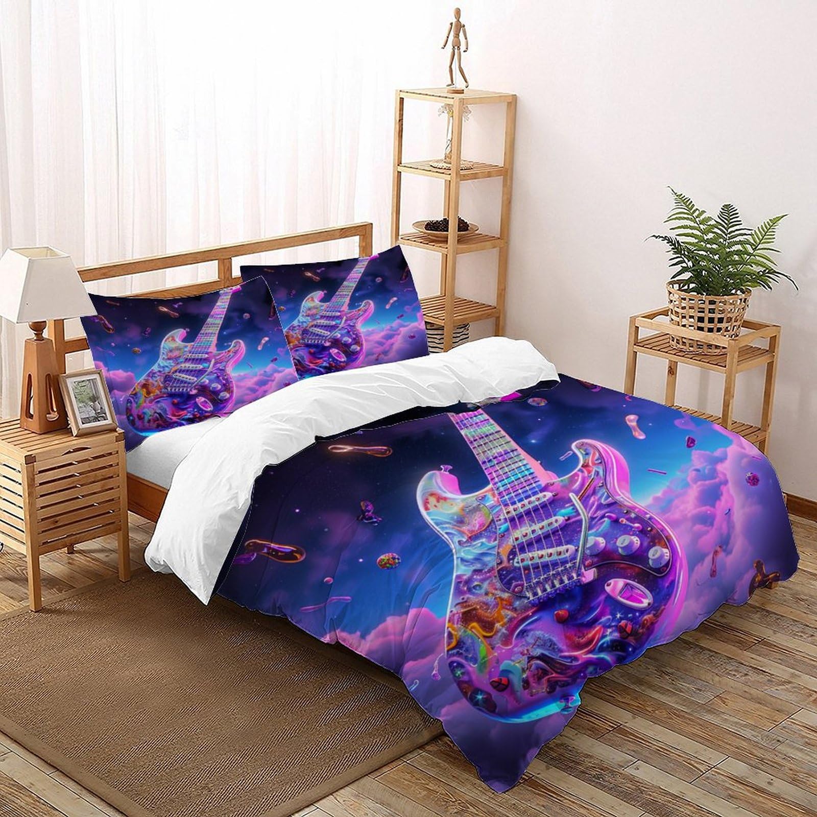 Parure de lit guitare violette housse de couette 200x200 microfibre douce
