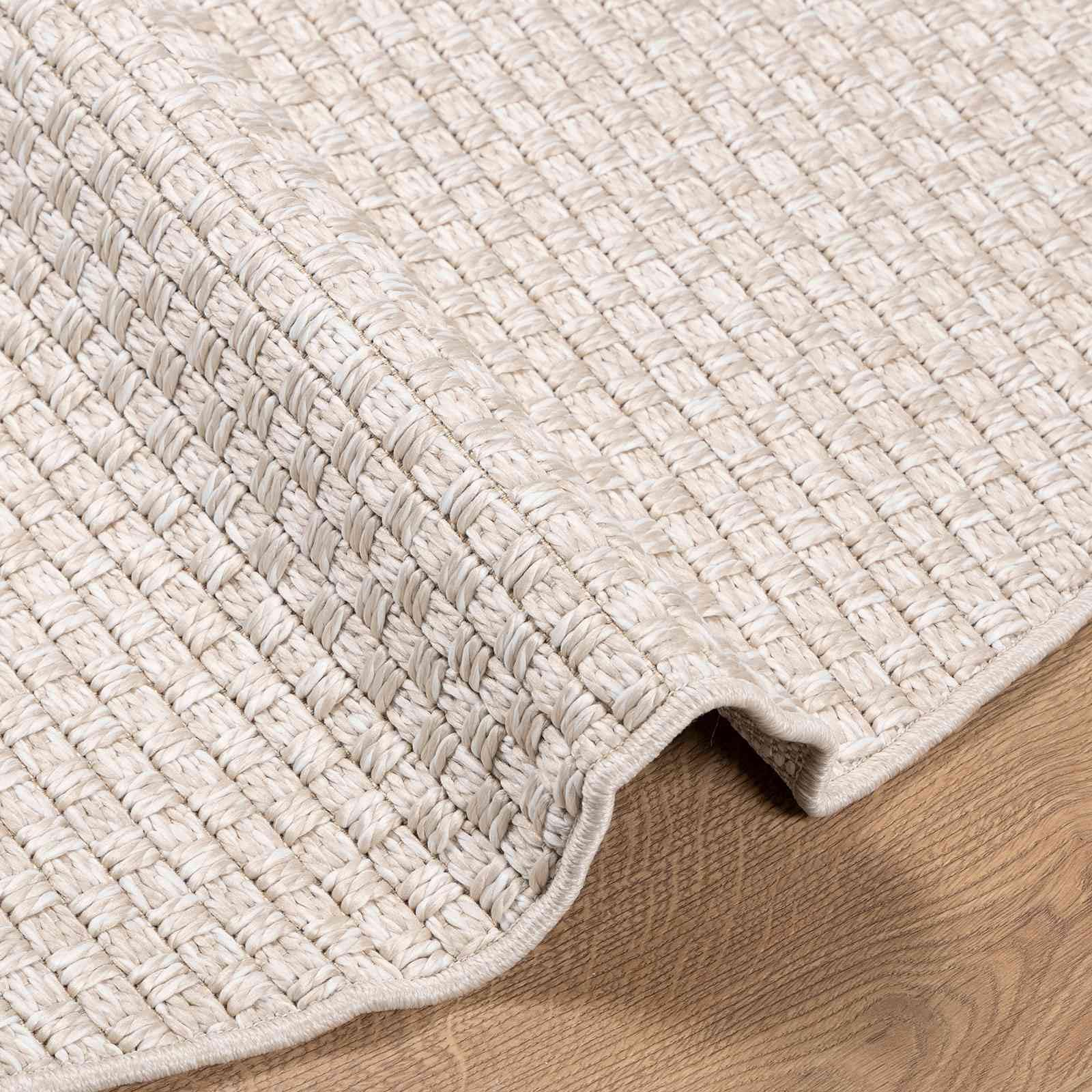 FARO Tapis rond crème Ø 120 cm en polyester antidérapant pour salon, couloir et extérieur couvert lavable en machine