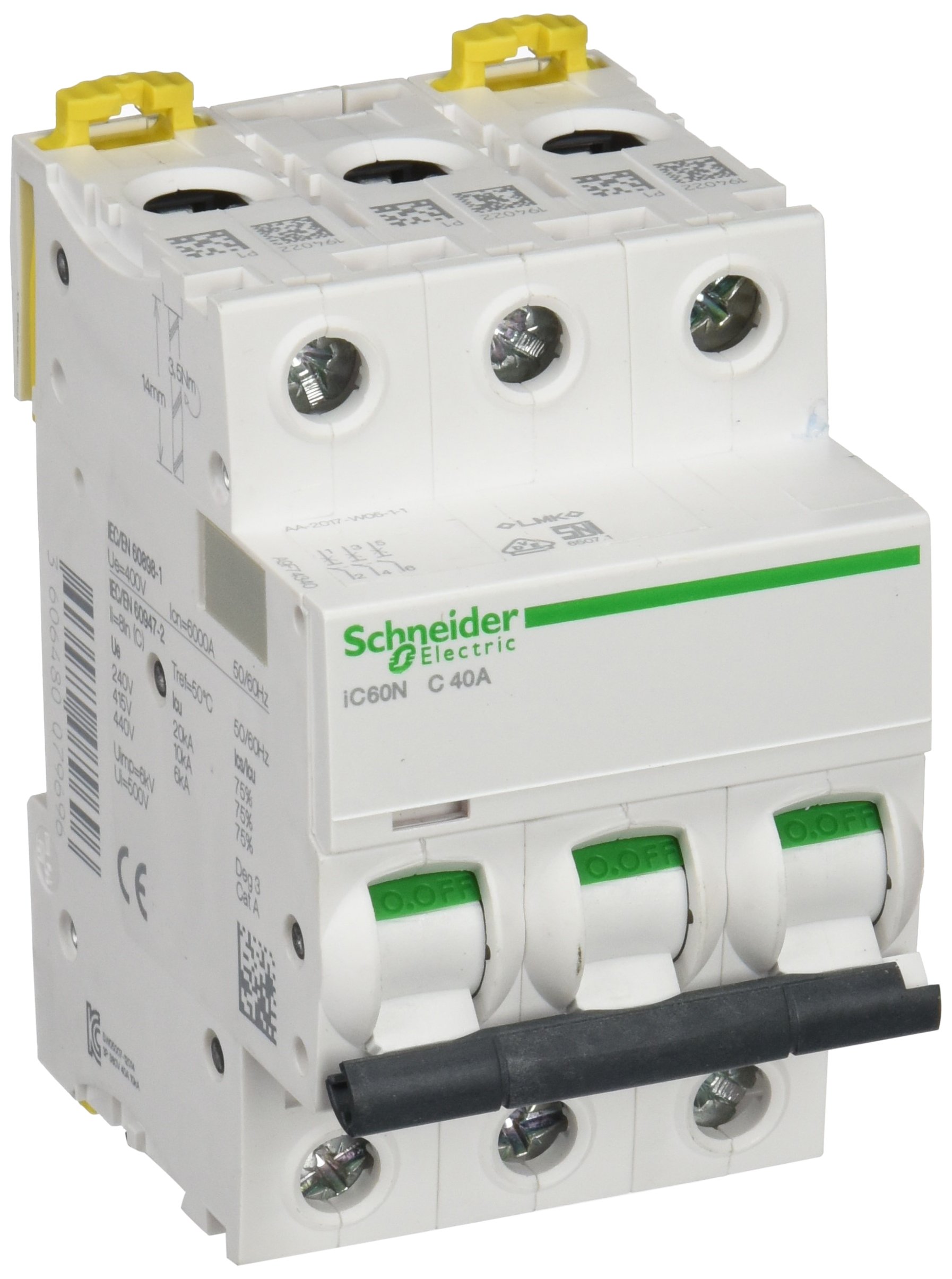 Schneider Electric a9 °F74340 IC60 N disjoncteur, acti9, 3p, 40 A, courbure C, 50/​60 HZ, Blanc