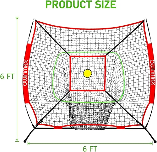 Miniatura 3 de Red de 6x6 pies para béisbol, red de entrenamiento de béisbol y sóftbol con poste de bateo, zona de impacto y objetivo circular y pelota con peso,