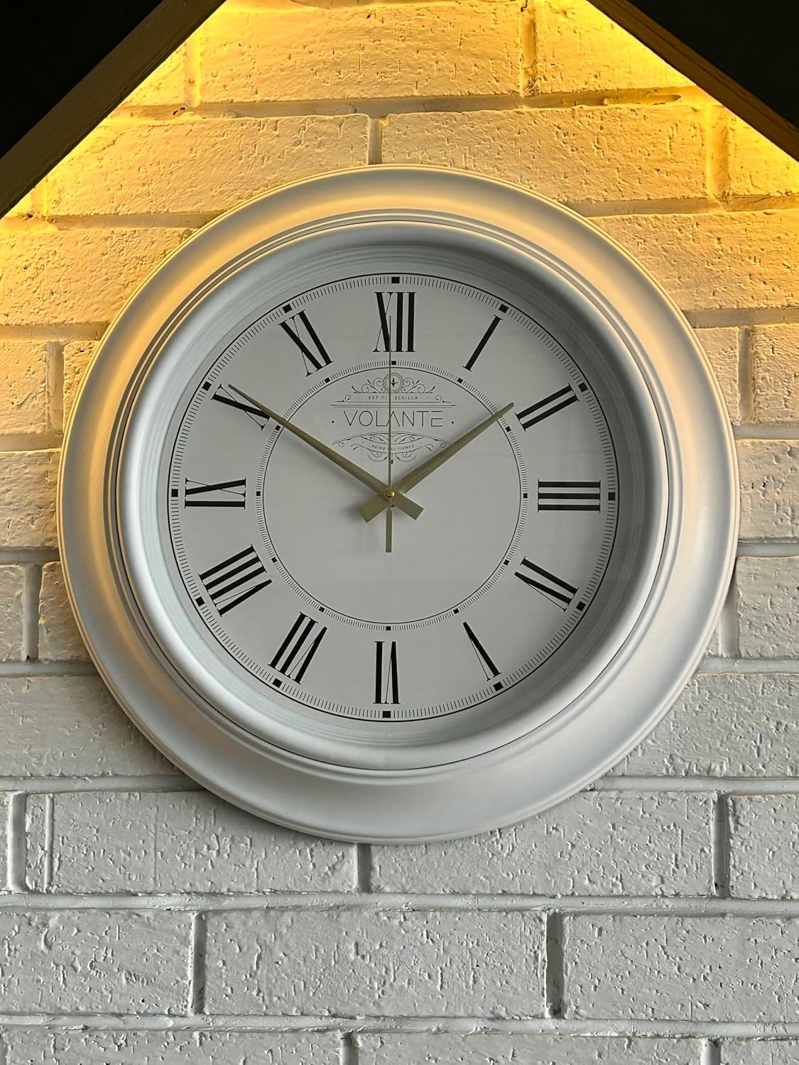 VOLANTE® Vintage Duvar Saatleri BEYAZ-İNCİ Serisi 45 cm Ø Gerçek Cam Ev/Ofis/Mutfak/Sınıf/Okul Sessiz & Akar (V-BYZ17GLD)
