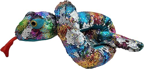 Miniatura 5 de Serpiente de peluche de lentejuelas con diseño de arcoíris, animal de peluche reversible con lentejuelas, gigante de 60 pulgadas de largo