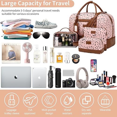 Miniatura 7 de Wogarl Bolsas de fin de semana para mujer, bolsa de lona grande para la noche, bolsas de viaje