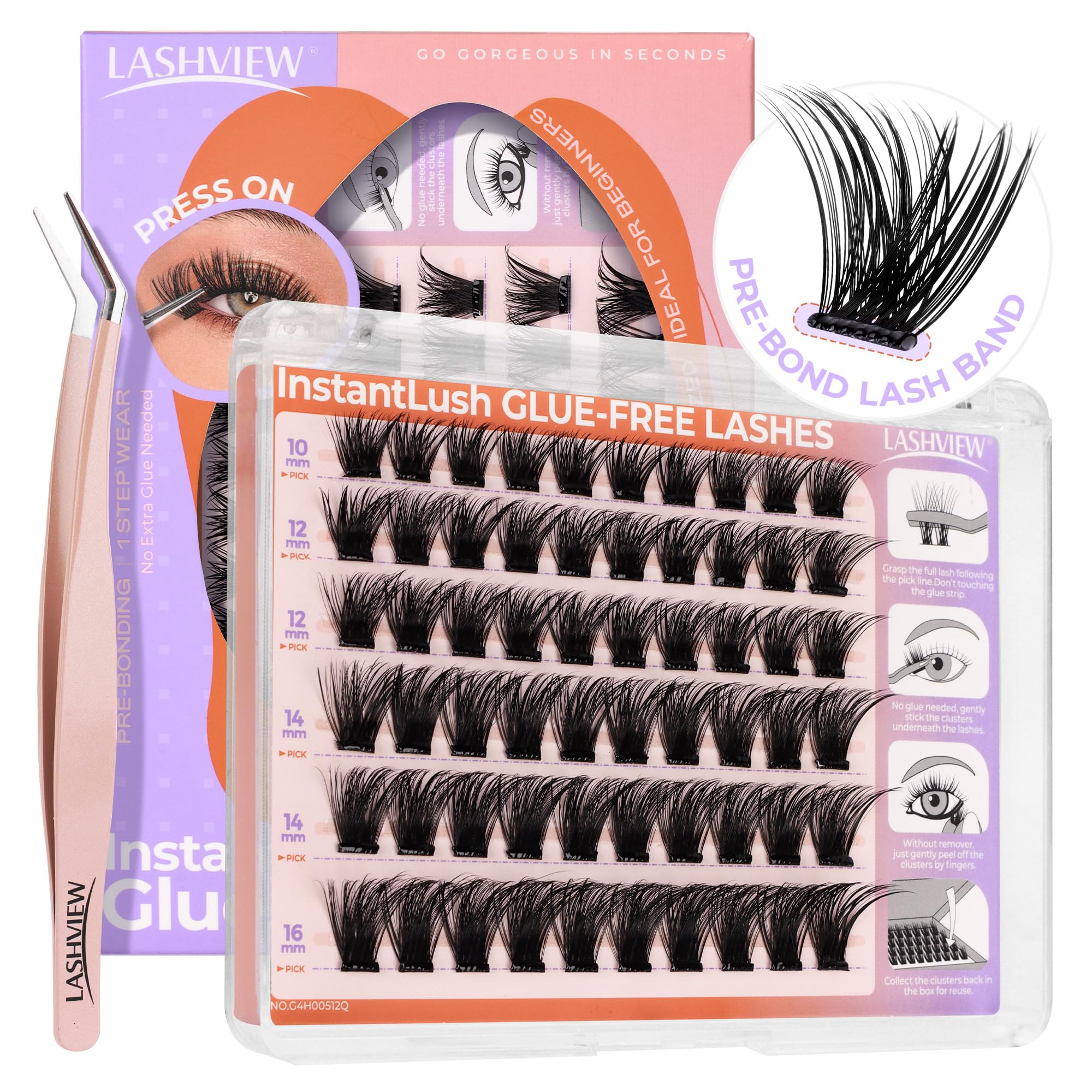 Cils auto-adhésifs LASHVIEW de courbure D effet volume russe