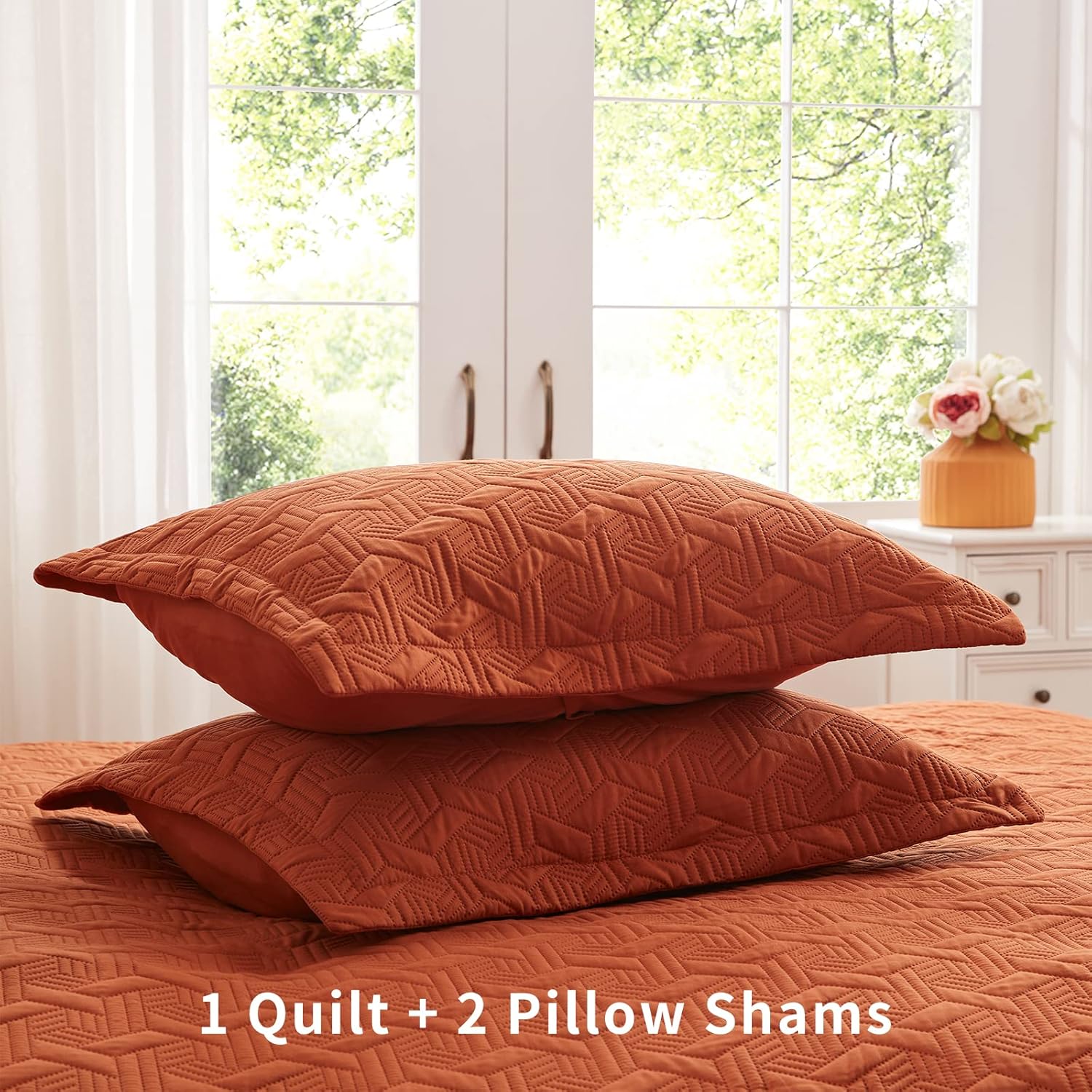 LEAONME Full/Queen Quilt Set 3 Pieces,Lightweight Burnt Orange/Rust Bedspread-90''x98'',Soft Microfiber Summer Quilt,Luxurious Warm Coverlet Sets for All Seasons (Includes 1 Quilt, 2 Shams) - Image 7