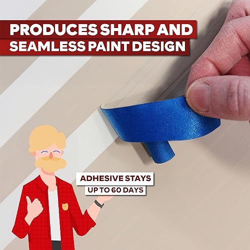 Miniatura 8 de XFasten Cinta azul profesional para pintores, multiuso, 3 pulgadas x 60 yardas, tecnología de línea de borde afilado, produce líneas afiladas  Cinta