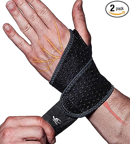 HiRui 2 Pack Wrist Compression Strap and Wrist Brace Sport Wrist Support for Fitness, Weightlifting, Tendonitis, Carpal Tunnel Arthritis, Pain Relief-Wear Anywhere-Adjustable (Black)