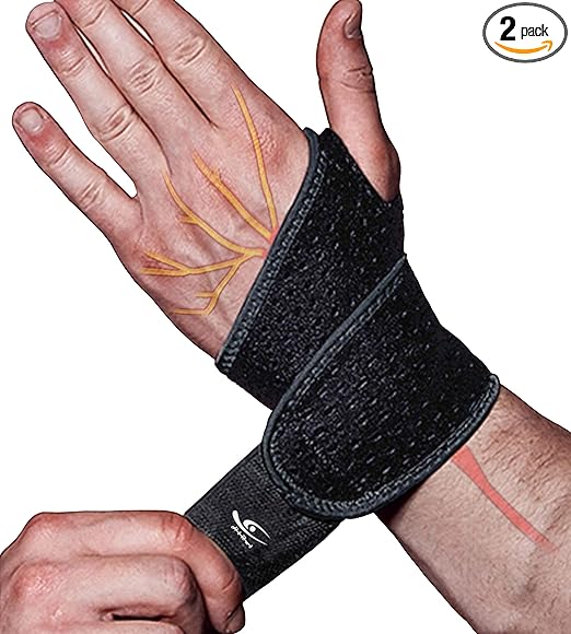 HiRui 2 Pack Wrist Compression Strap and Wrist Brace Sport Wrist Support for Fitness, Weightlifting, Tendonitis, Carpal Tunnel Arthritis, Pain Relief-Wear Anywhere-Adjustable (Black)