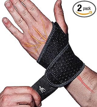 HiRui 2 Pack Wrist Compression Strap and Wrist Brace Sport Wrist Support for Fitness, Weightlifting, Tendonitis, Carpal Tunnel Arthritis, Pain Relief-Wear Anywhere-Adjustable (Black)