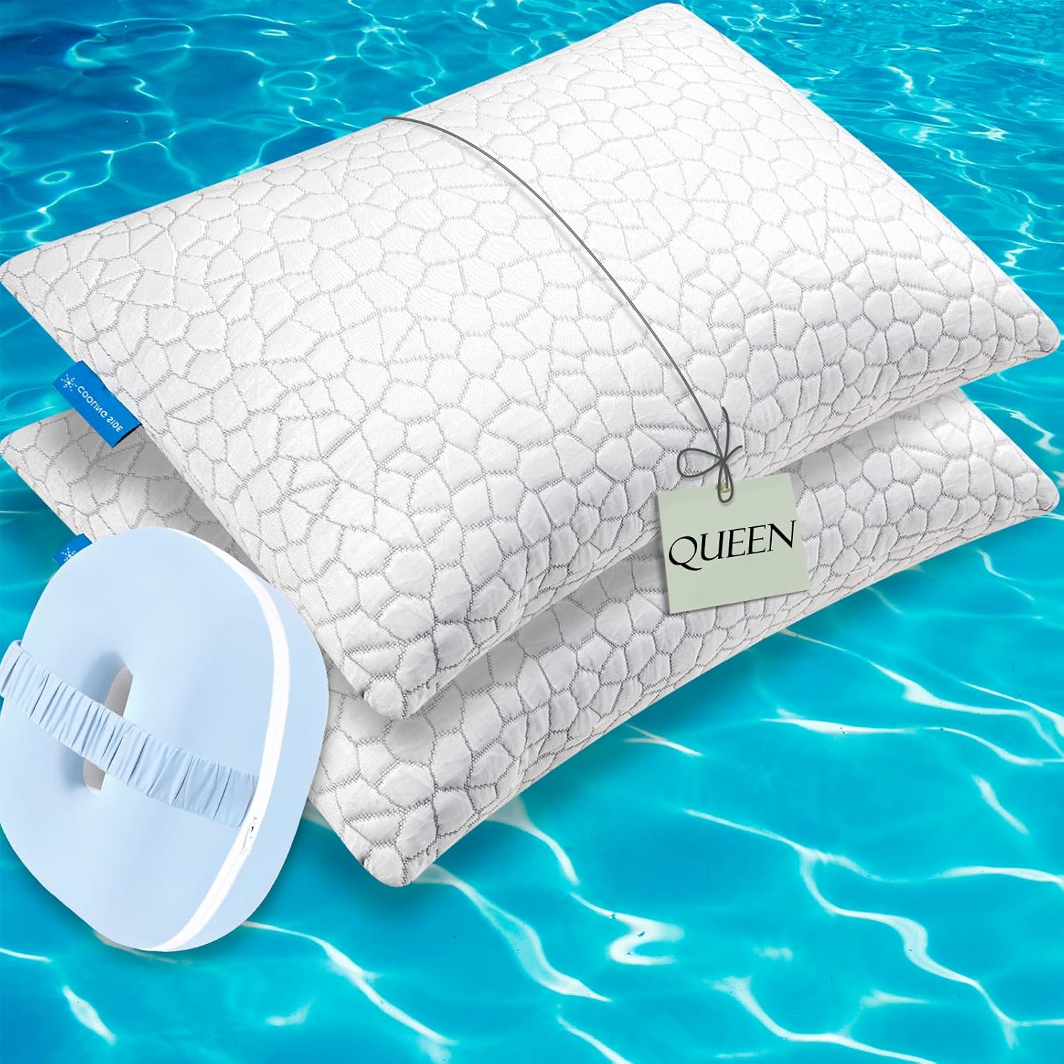 SUPA MODERN Cooling Bed Pillows Queen Size of 2 and Light Blue Knee Pillow