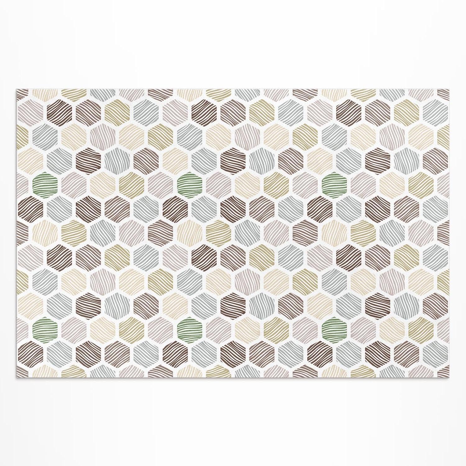 Tapis d'extérieur 120x180 cm imperméable rectangulaire aux motifs hexagones pastel pour terrasse