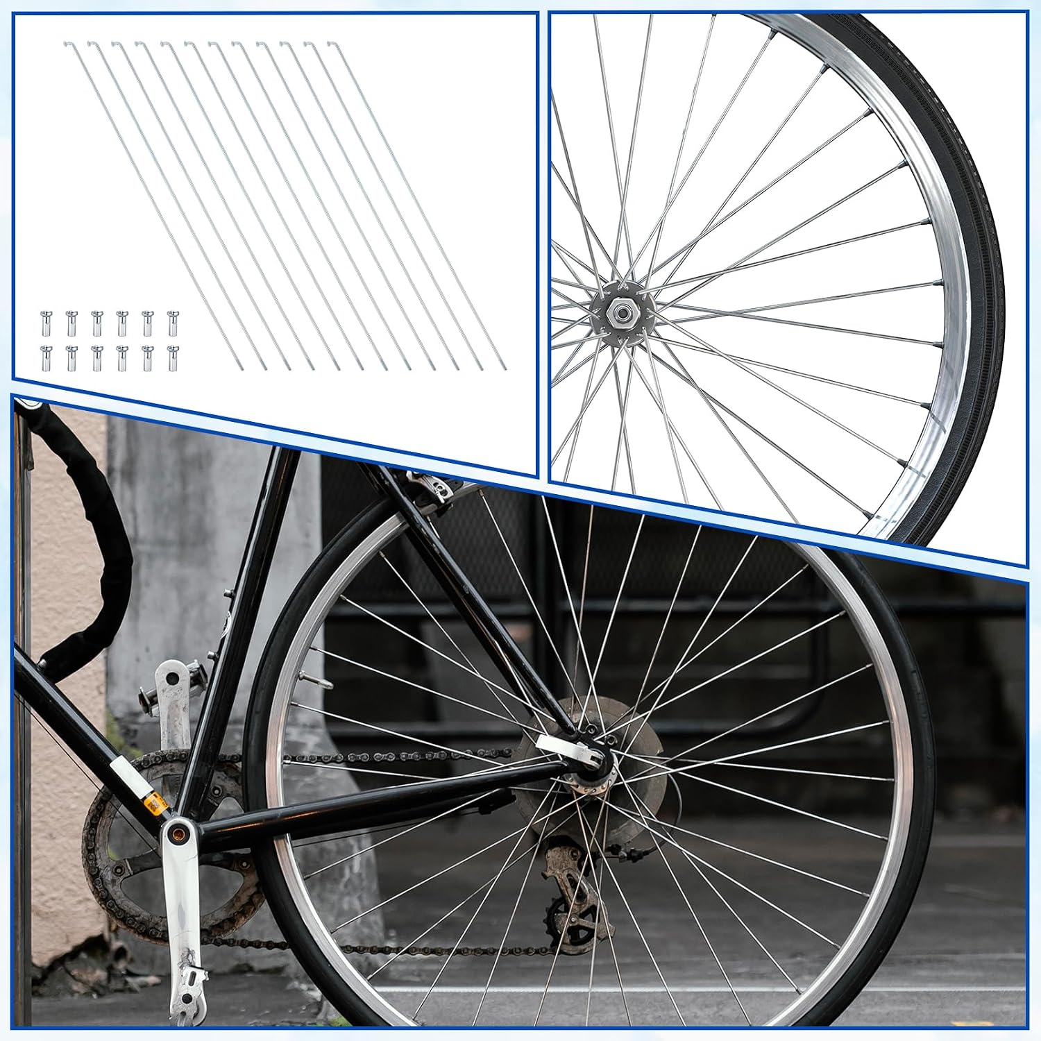 12PCS Bicycle Spokes, 26cm Silver Bike Spokes, Stainless Steel Spoke with 14mm Spoke Caps, Universal Fit for Mountain Bike, Road Bike, MTB, Ebike, City Bike
