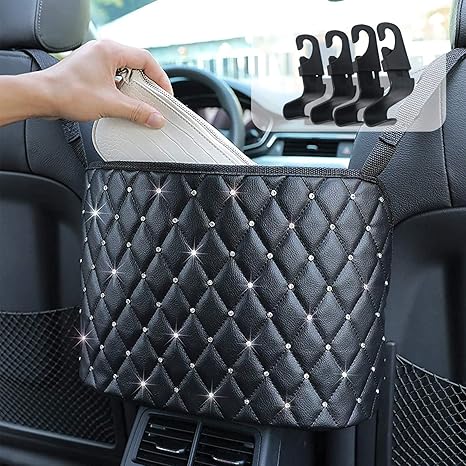 Amazon Co Jp Zdjhzx 車用キャリーバッグホルダー シートバック収納バッグ 大容量バッグ 吊り下げ収納バッグ 後部ペット子供安全フェンス 車の小銭入れホルダー 車のシートフック4個 ブラック ダイヤモンド 車 バイク