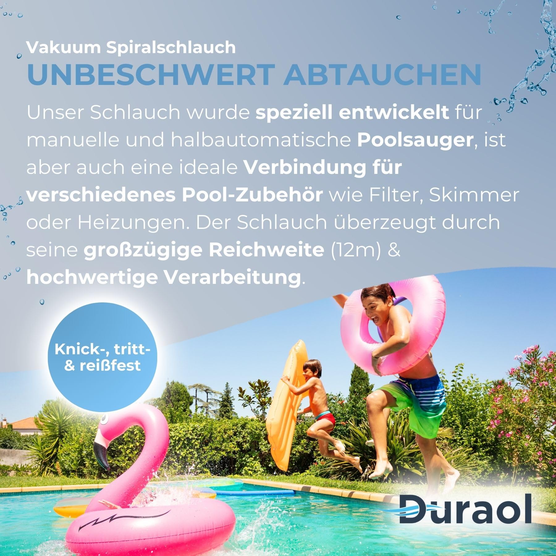 Poolschlauch 38mm I Länge 12m I Saugschlauch mit stabilen Muffen I Schwimmschlauch für Bodensauger I Pool Schlauch 38mm schwarz I Schlauch für Poolsauger I Hochwertiges Pool Zubehör