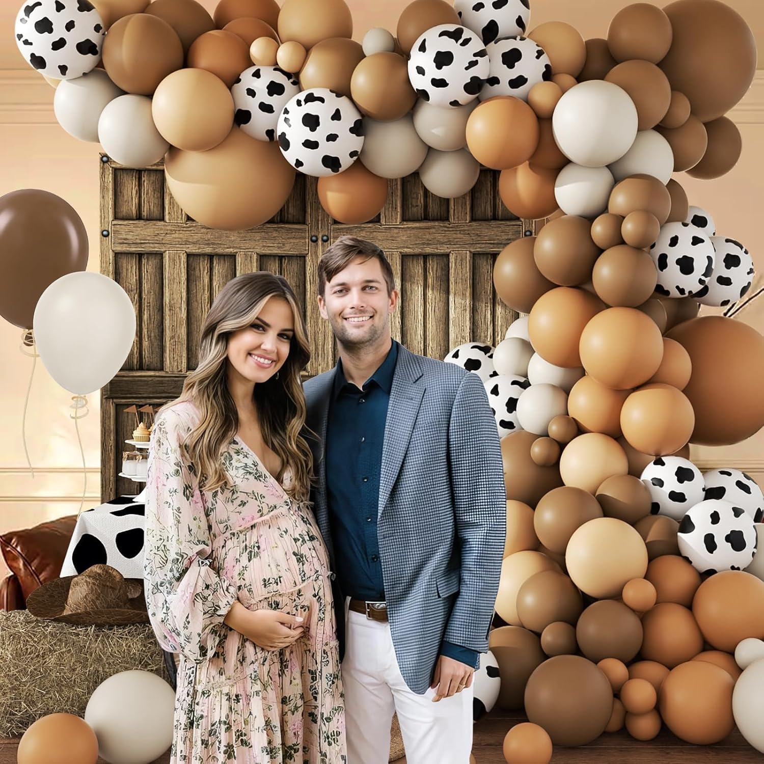 141pcs Western Cowboy Balloon Garland Arch Kit, Brown Light Brown Nude Sand White Cow Print Balloons for Western Cowboy Farm Baby Shower Birthday Party Decorations