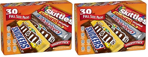 Mars M&M'S, SNICKERS, 3 MUSKETEERS, SKITTLES & STARBURST Surtido de dulces a granel de tamaño completo, 56.11 onzas, 30 unidades (paquete de 2)