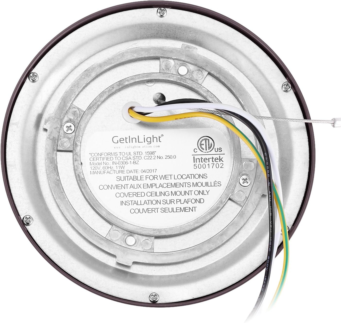 GETINLIGHT Round 6-inch Dimmable Flush Mount Ceiling Fixture, (2nd Generation), 11 Watt, Bronze Finish, 3000K Soft White, 65W Replacement, Damp Location Rated, ETL Listed, IN-0306-1-BZ