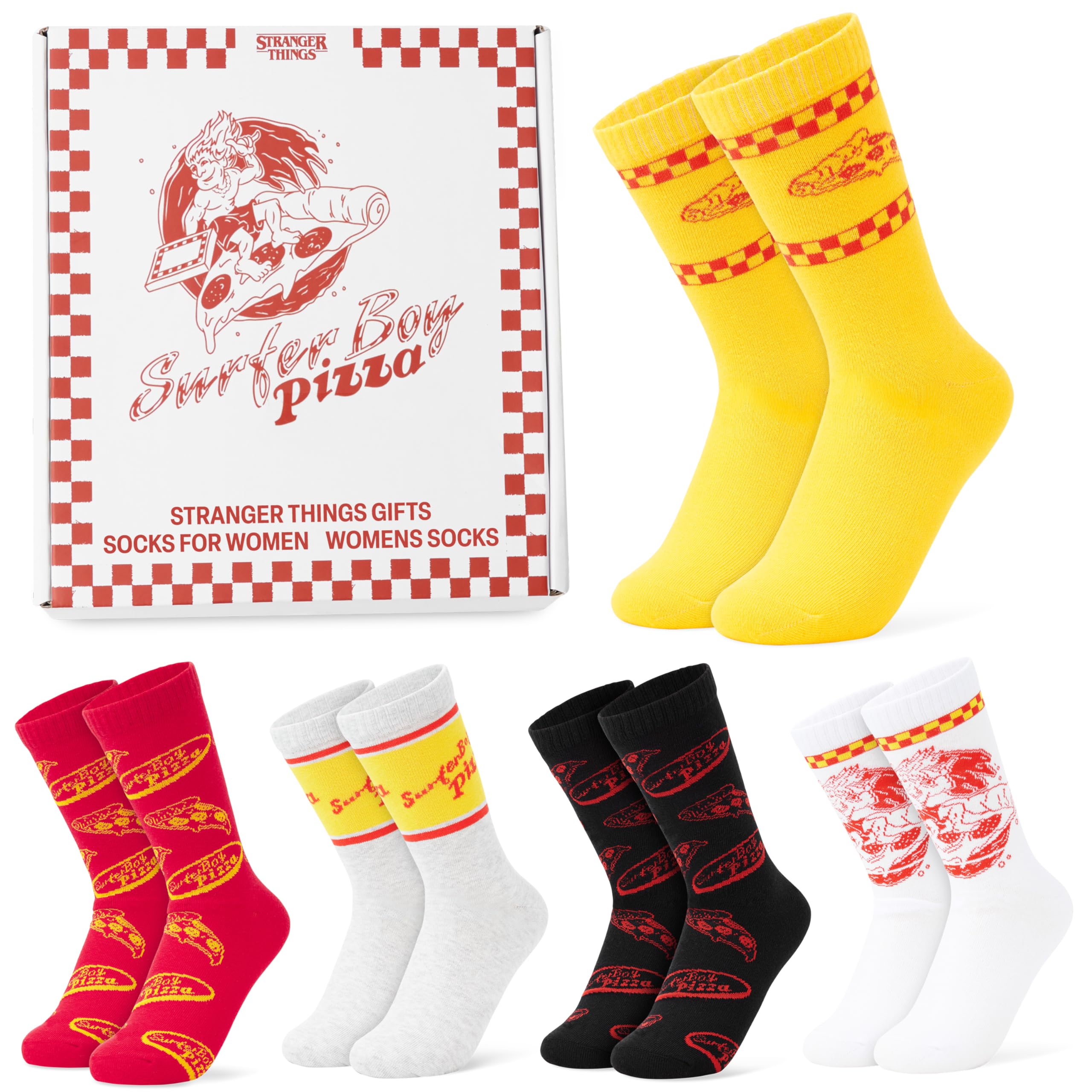 Stranger Things 5-Pack Socks for Women, Teens, Size 6–11, Cotton Blend, Soft, Breathable Ladies Socks, Character Designs, Gifts for Women
