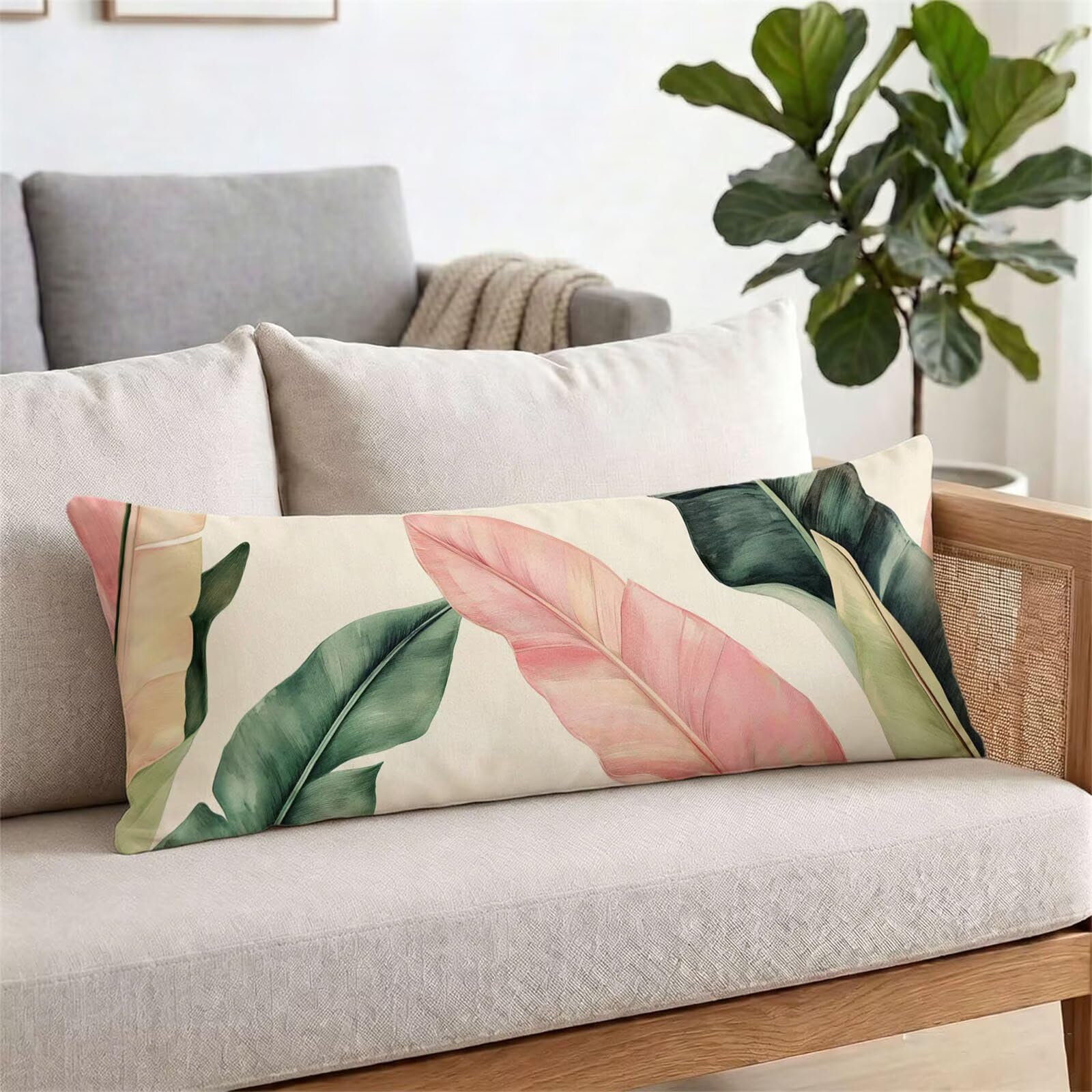 Funda de Almohada 60 x 180 cm Rosa Protector Almohada 180 cm con Cremallera Invisible, Lino Durable y Transpirable Pillow Case Largas Hoja Impresión a Doble Cara para Cama, Sofá y Dormitorio dg-299