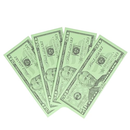 Vista 6 de LEARNING ADVANTAGE Juego de 50 billetes de papel de 50 dólares de 50 dólares – Diseñado y tamaño como moneda real de Estados Unidos – Enseña moneda