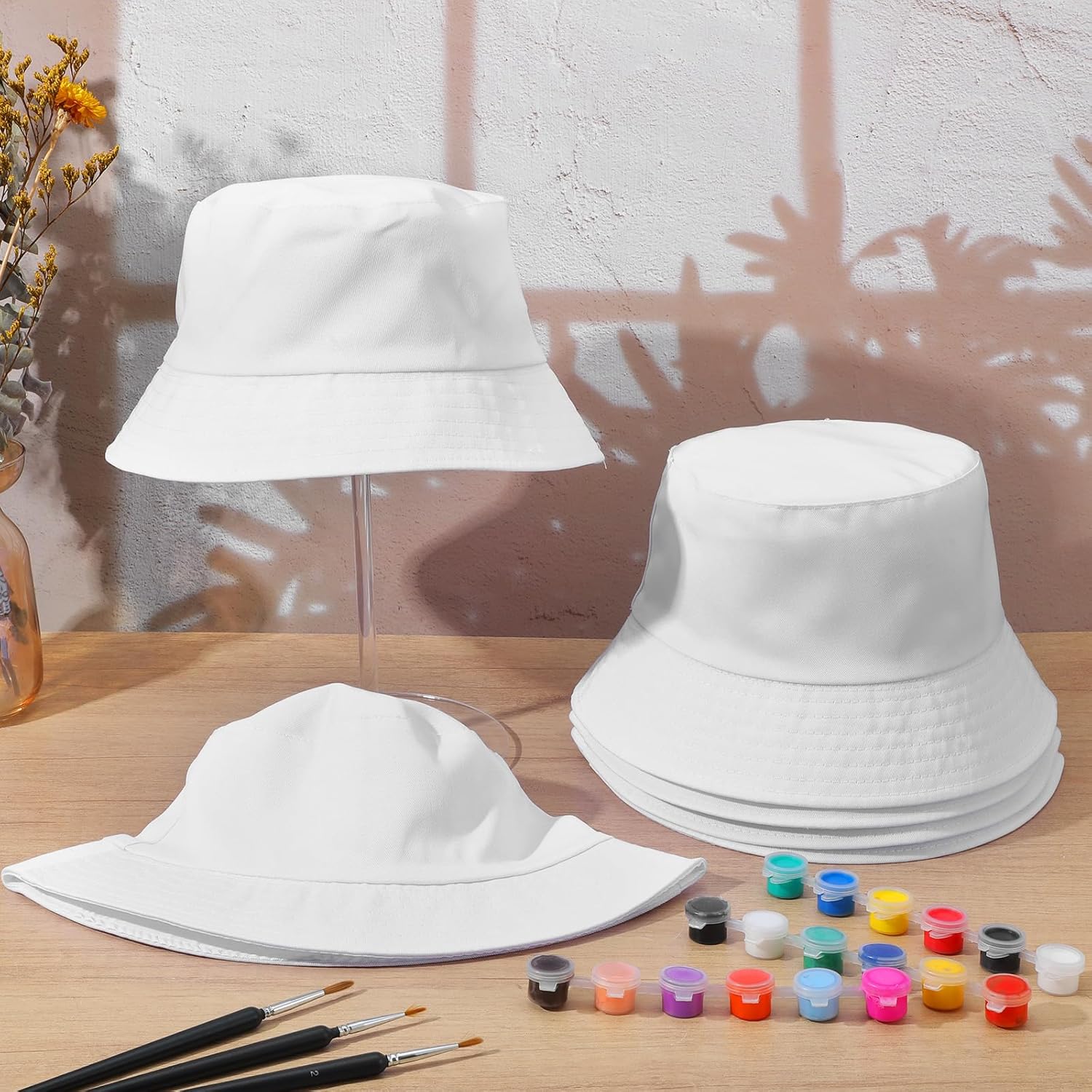 6 Pcs White Cotton Bucket Hat Beach Fishing Cap Dye Blank Sun Hat DIY Sublimation Party for Women Men, 20 in - Image 6